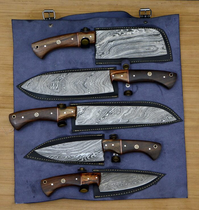 Custom Hand Made Damascus Chef Knife Set of 5