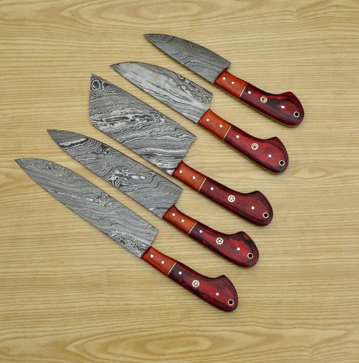 Damascus Steel Chef Knife Set With Leather Roll