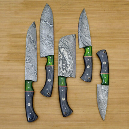 Damascus chef knife set with Leather roll