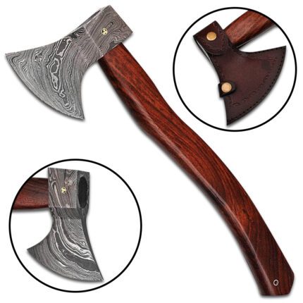 Damascus Custom Steel Head Cocobolo Wood Handle Hand Forged Viking Axe