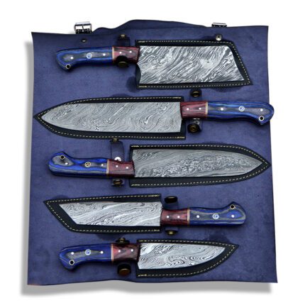 Damascus Steel Fixed Blade Handmade Kitchen Chef Knife Set