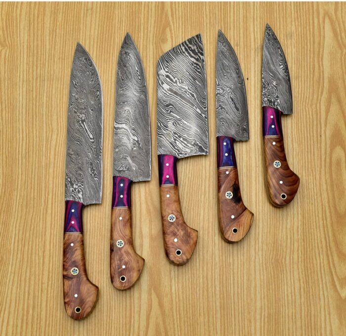 Damascus Custom Handmade Kitchen Knife Set