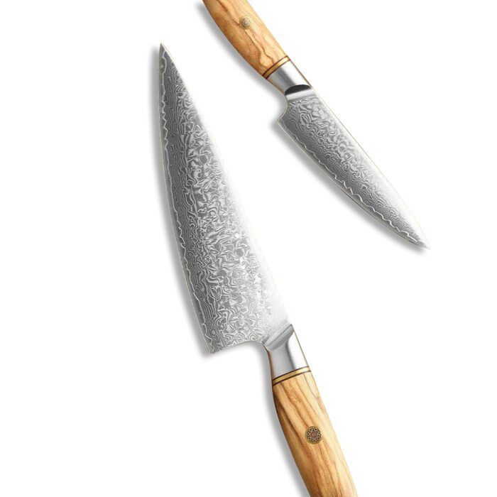 2PCS Damascus Steel 73 Layers Raindrop Knife Set With Pakka Wood Handle