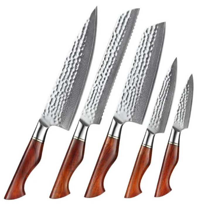 5 PCS High End Kitchen Knife Set with Natural Rosewood Handle