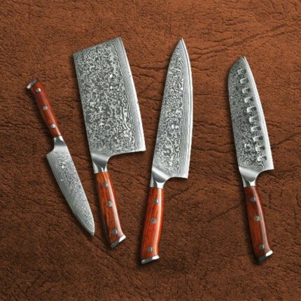 Chef’s Knife Japanese High Carbon Stainless Steel Kitchen Knife Set Of 4 with Rosewood Handle