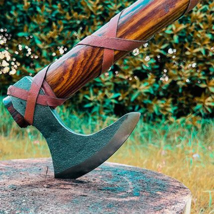 Custom Made Viking Axe With Leather Handle