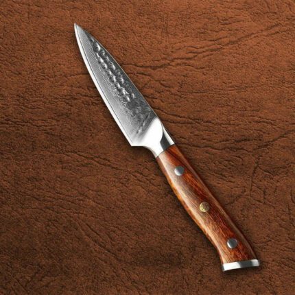 Damascus Paring Knife With Desert Iron Wood Handle