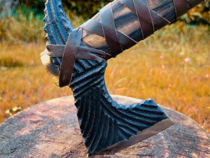 Handforged Carbon Steel Viking Axe with Engraved Ashwood handle