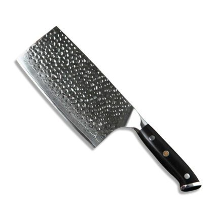 Kitchen Damascus Cleaver Knife With Nature Ebony Wood Handle