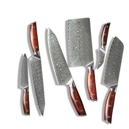 Layers Damascus Steel Knife Set With Rosewood Handle