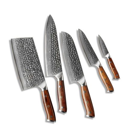 Professional Kitchen Damascus Knife Set With Desert Iron Wood Handle