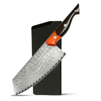 A high-quality chef's knife featuring an 8-inch VG10 blade with 65 layers of Damascus steel, complemented by a durable G10 handle.
