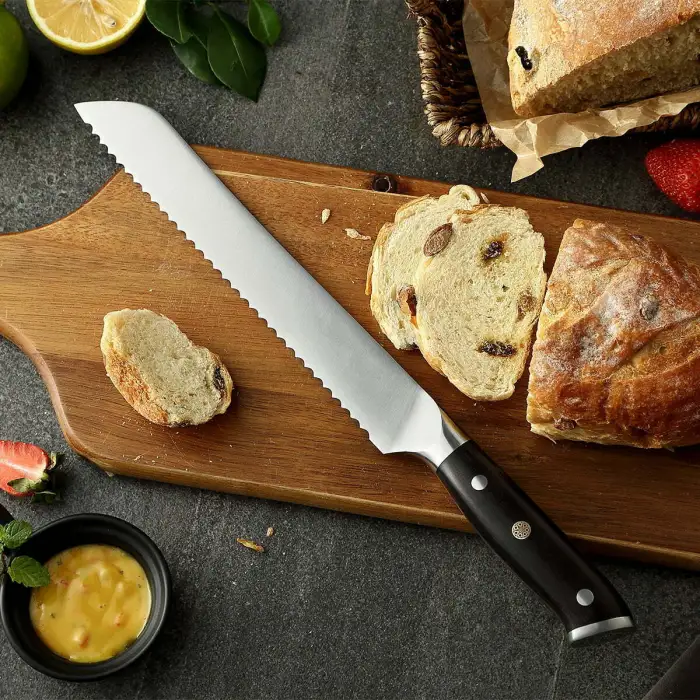 German Steel 8 Inches Bread Knife with Natural Ebony Wood Handle