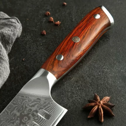 High Carbon Damascus Steel Santoku Knife with Rosewood Handle